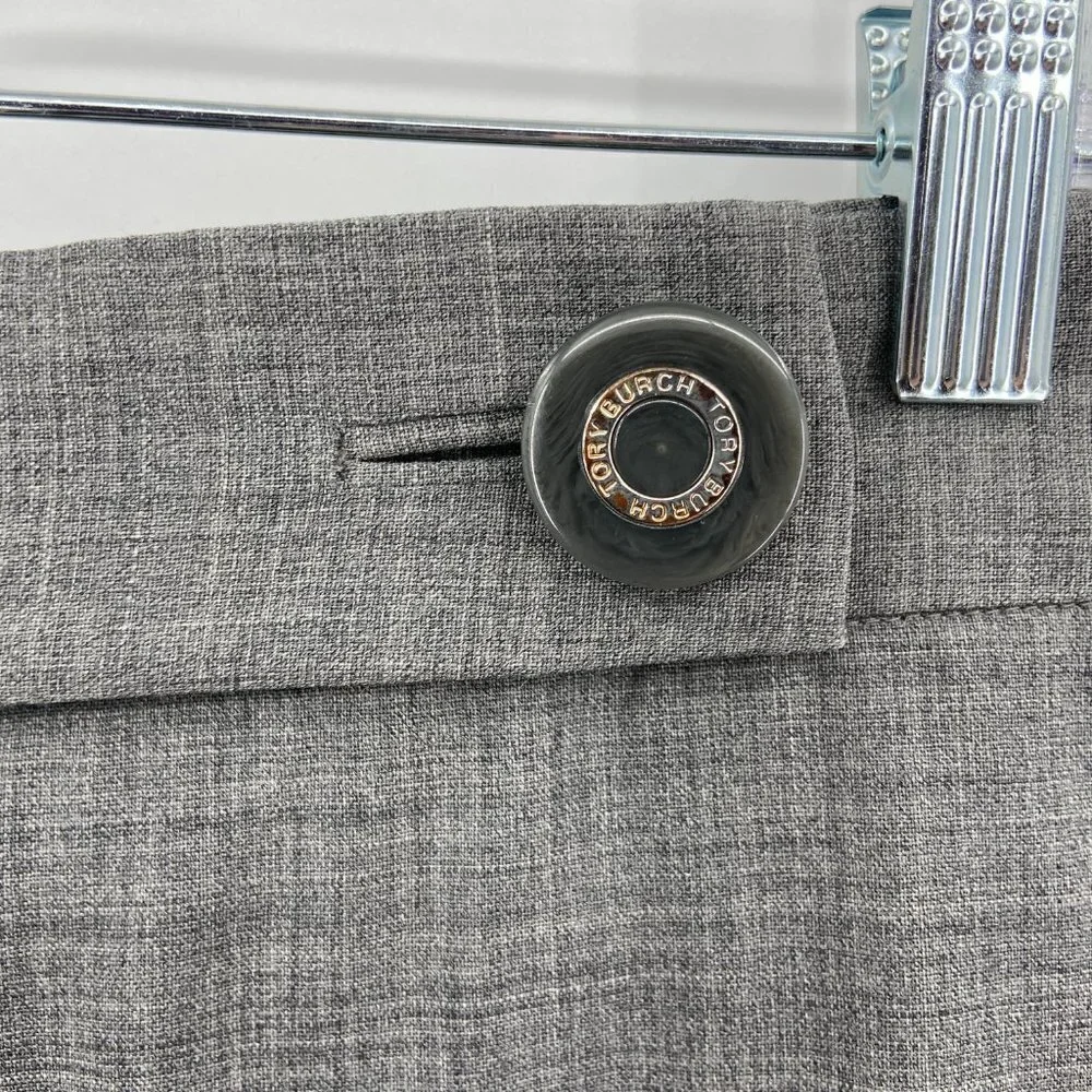 TORY BURCH Gray Wide Leg Button Detail High Rise Trouser Dress Pants